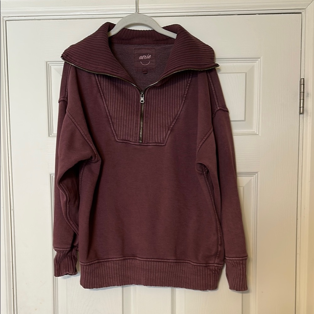 Aerie Women's Maroon Half-Zip Sweatshirt